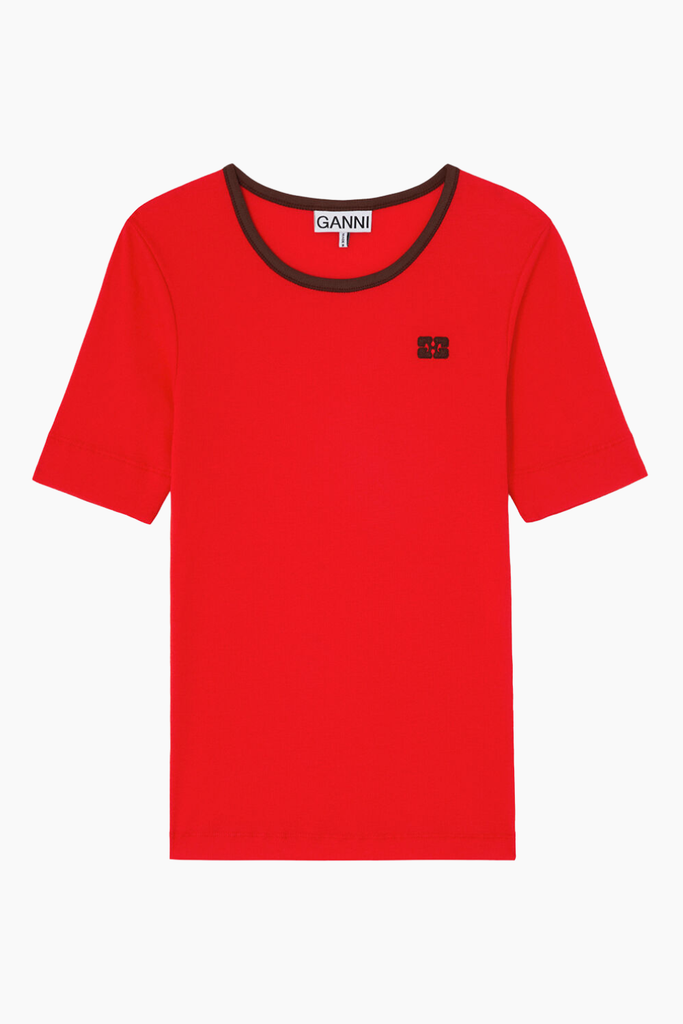 Soft Cotton Rib Tee A1050216 - High Risk Red - GANNI