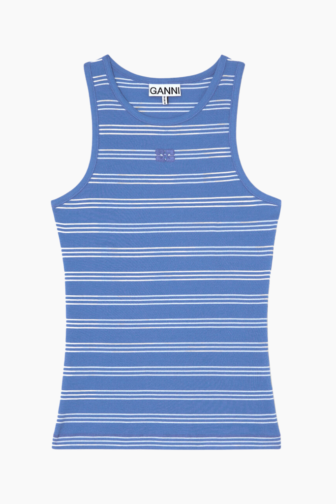 Soft Cotton Rib Strip Tank A1040452 - Nouvean Navy - GANNI