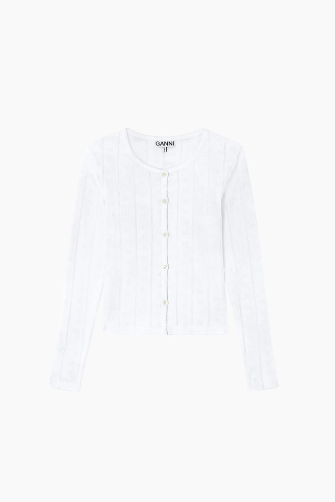Compact Pointelle Rib Jersey LS Button Top A1040448 - Bright White - GANNI