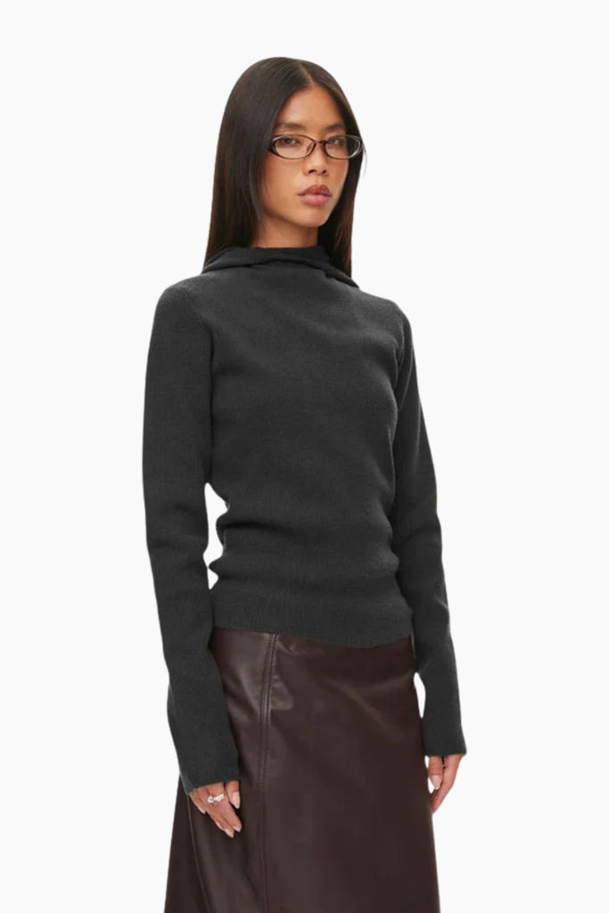 Alanis Hood Knit - Black - Oval Square