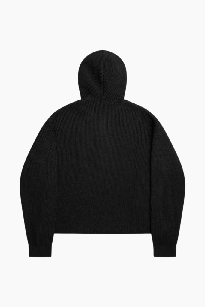 Barian Ribbed Knit Hoodie - Solid Black - ALIS