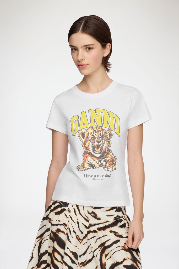 Basic Cotton Jersey Baby Fit Tiger A1050258 - Bright White - GANNI
