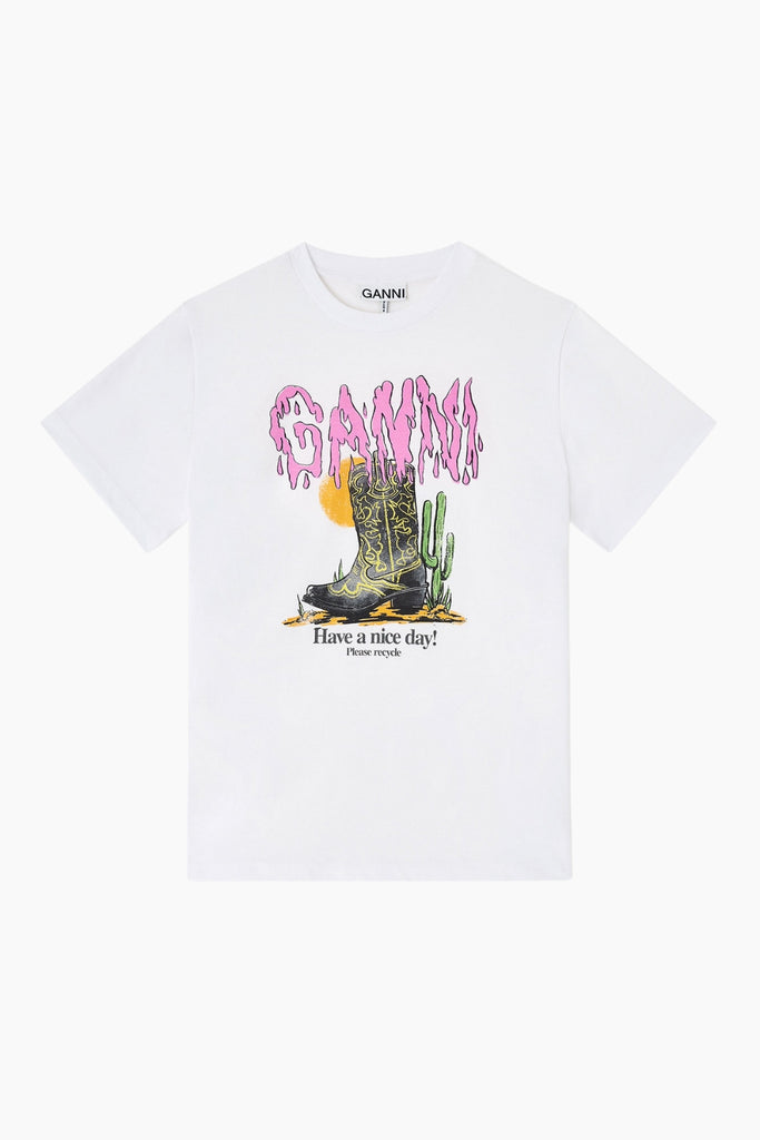Basic Cotton Jersey T-shirt Boots Print A1050075 - Bright White - GANNI
