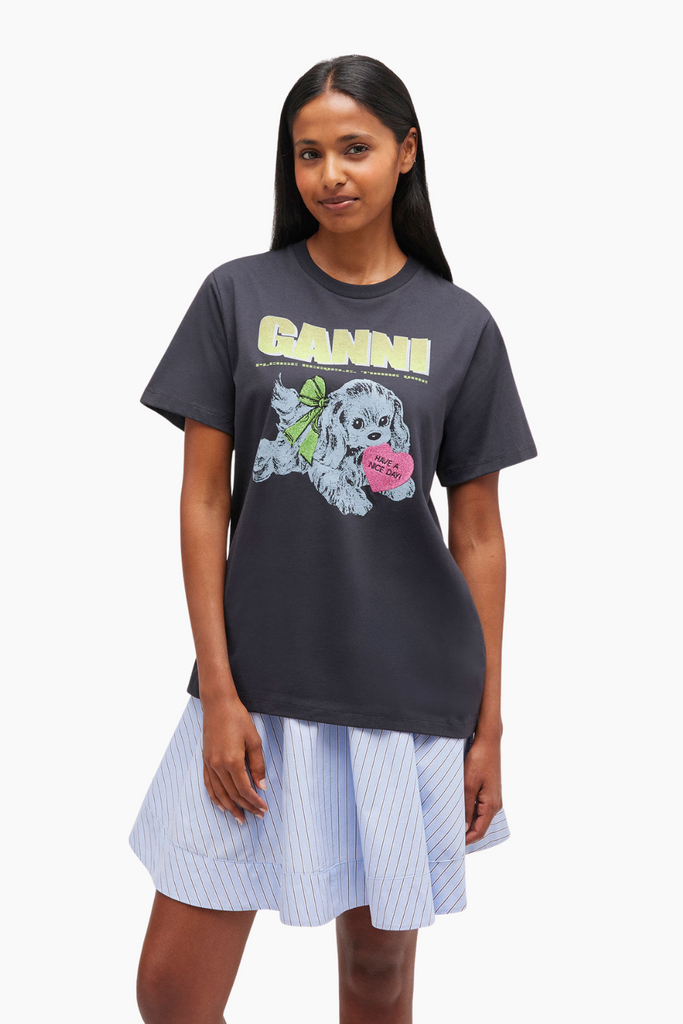 Basic Cotton Jersey Neon Puppy T-Shirt T4333 - Phantom - GANNI