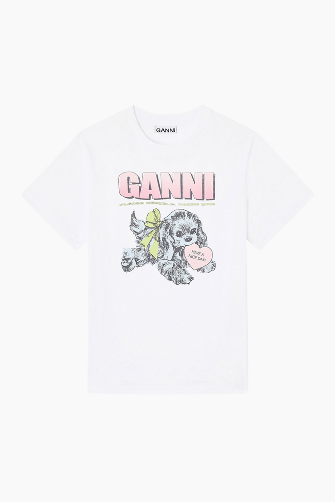 Basic Cotton Jersey Neon Puppy T-Shirt T4334 - Bright White - GANNI