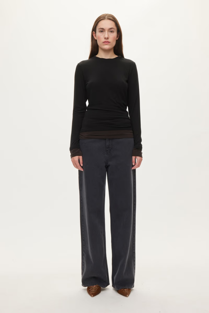 Bibi Blouse - Black/Dark Brown - Oval Square
