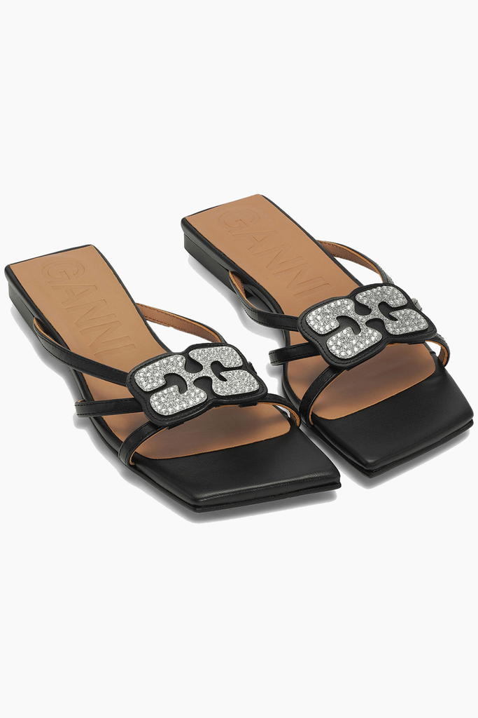 Butterfly Strass Flat Sandal - Black - GANNI