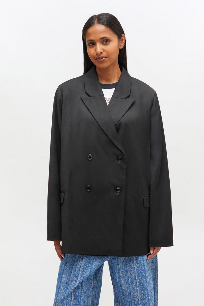 Calendered Wool Blazer W0797 - Black - GANNI
