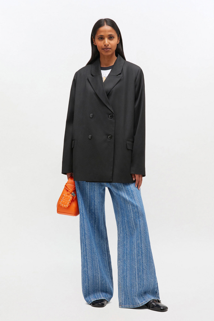 Calendered Wool Blazer W0797 - Black - GANNI
