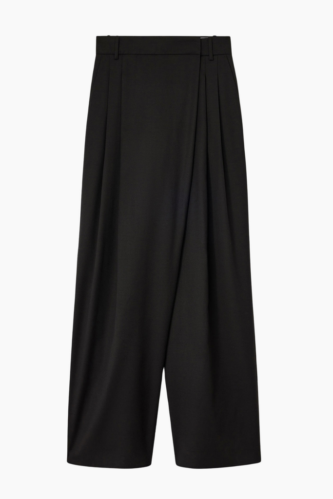 Calendered Wool Mid Waist Pants W0799 - Black - GANNI