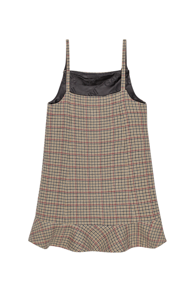 Check Wool Mix Mini Dress F9695 - Tiger's Eye - GANNI