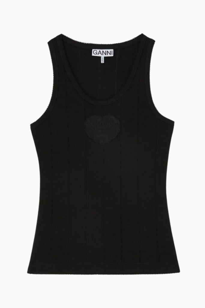 Compact Pointelle Rib Jersey Tank Top A1040451 - Black - GANNI