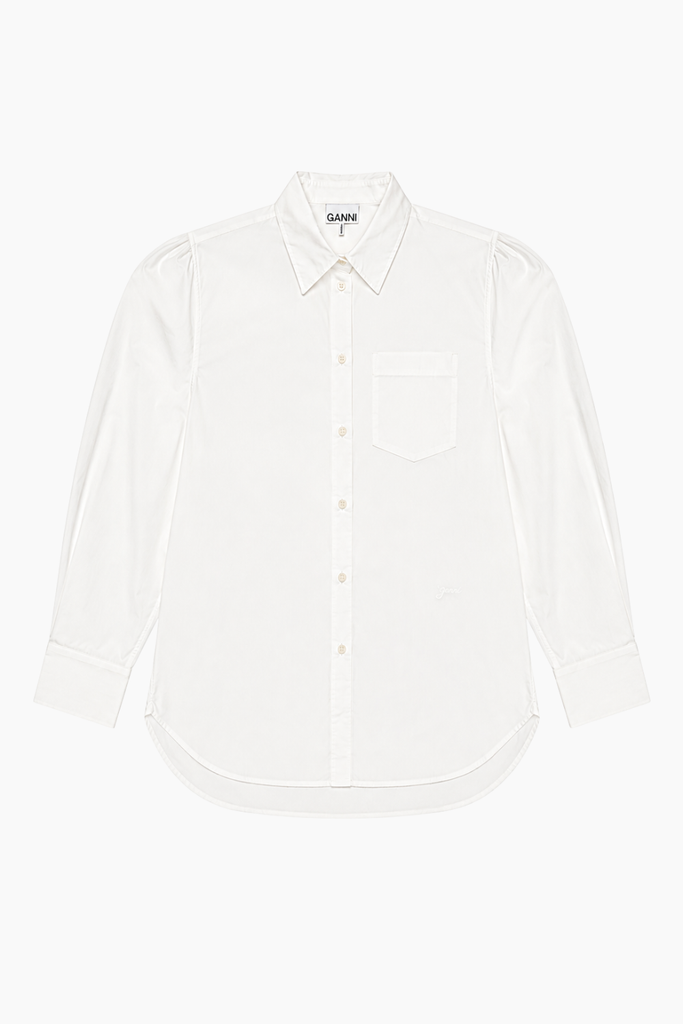Compact Poplin Pleated Sleeve Shirt A1140032 - Bright White - GANNI