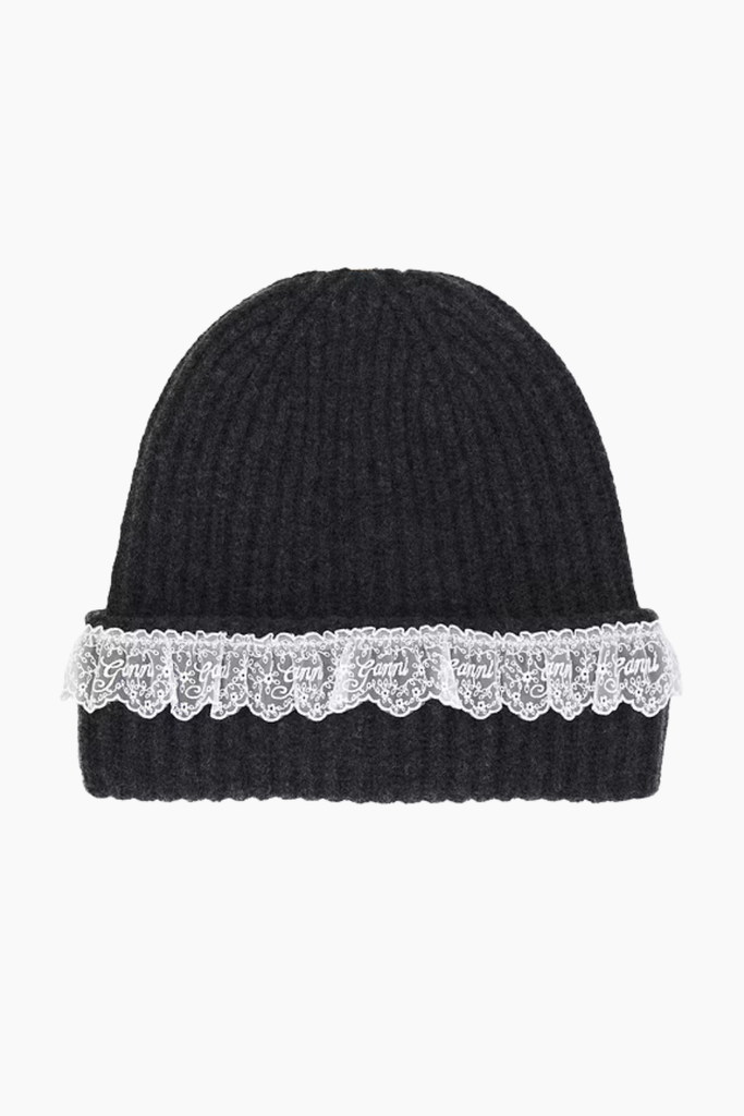 Compact Wool Lace Beanie - Phantom - GANNI