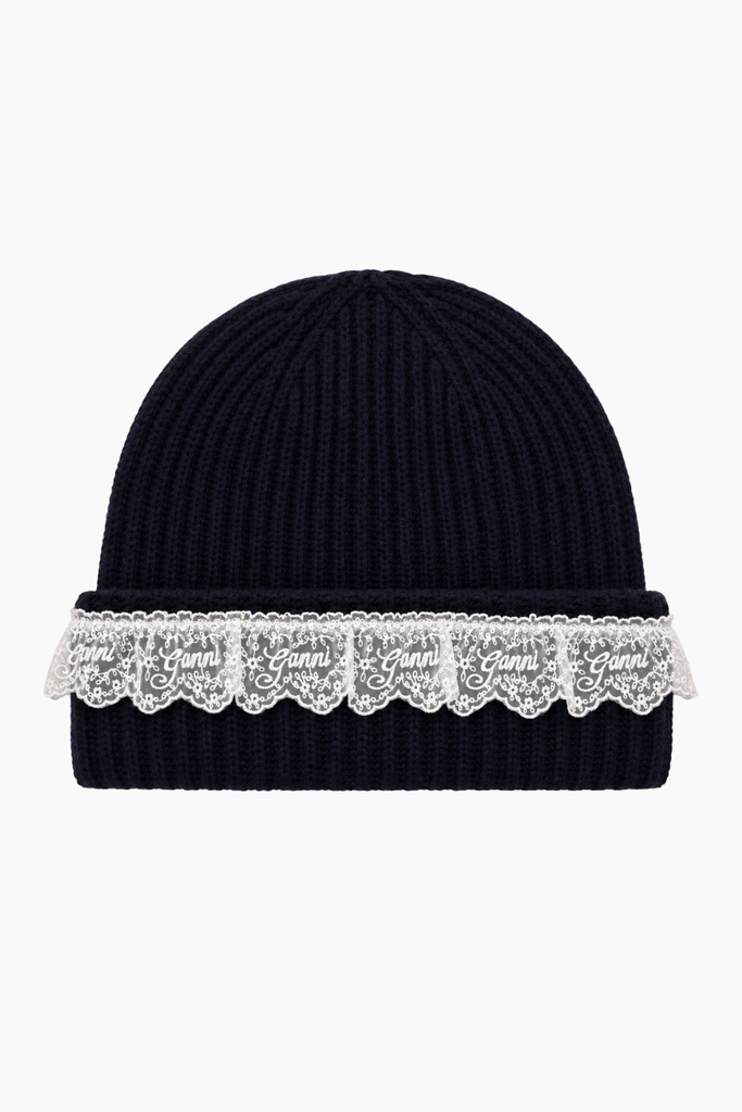 Compact Wool Lace Beanie - Sky Captain - GANNI