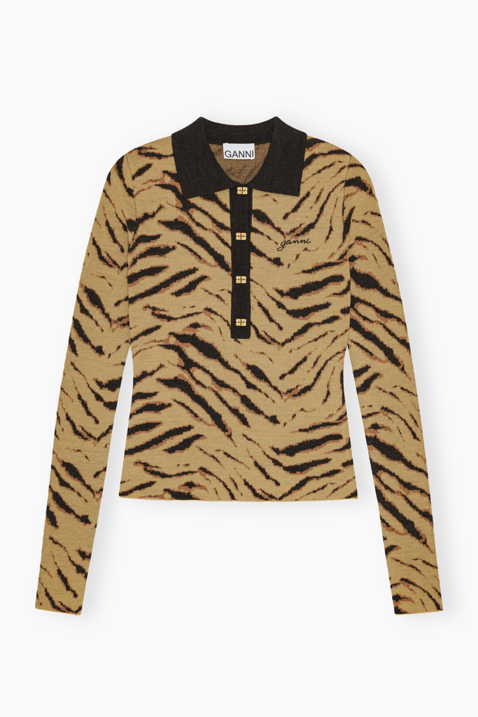 Fine Merino Jacquard Polo K2600 - Multicolour - GANNI