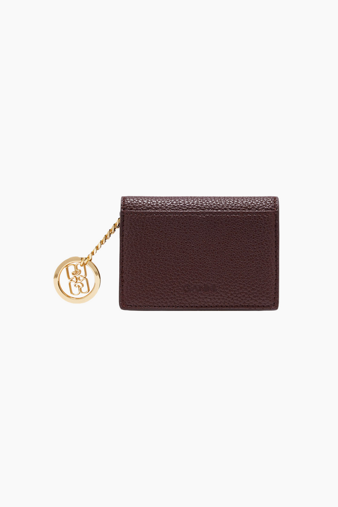 Ganni Card Holder With Flap Grained A7279 - Chicory Coffee - GANNI