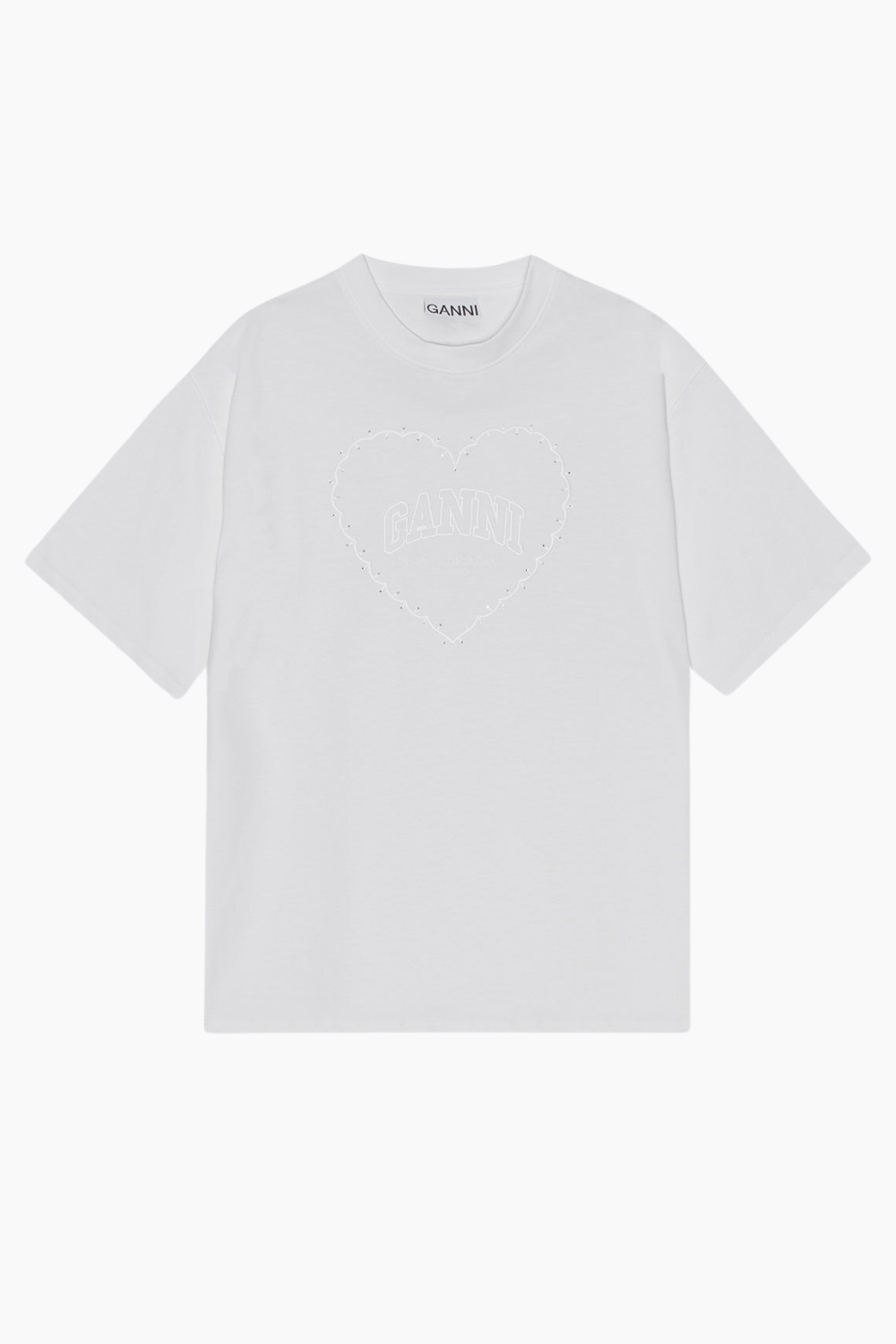 Ganni Heavy Cotton Heart Small T-Shirt in Bright White main image 1