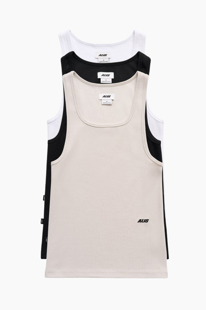 Josh Rib Tanktop w/ Logo (3-pack) - Various - ALIS