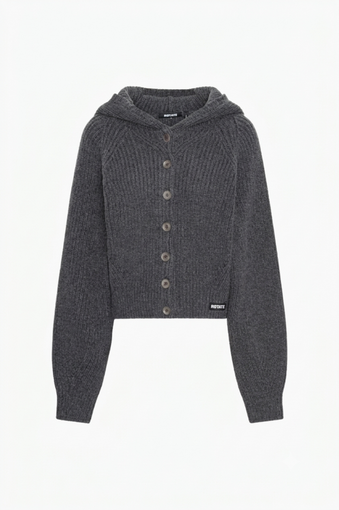 Knit Boxy Hoodie - Gray Pinstripe - ROTATE