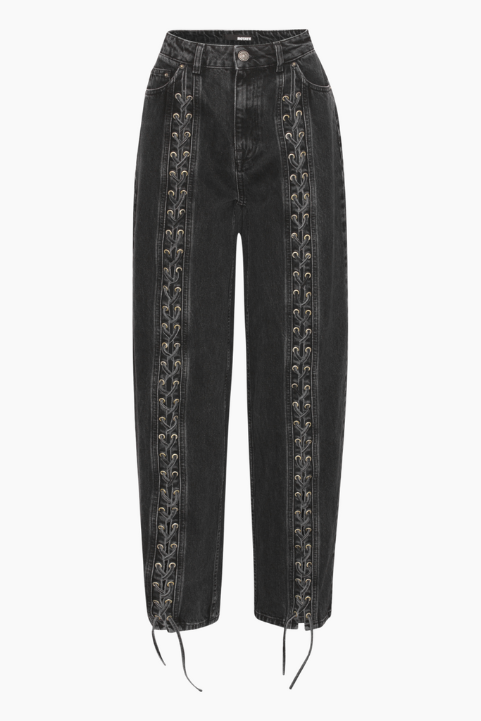 Laced Wide Leg Jeans - Black Washed - ROTATE