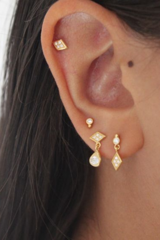 Miss Harlekin Earring With Stones- Gold - Stine A