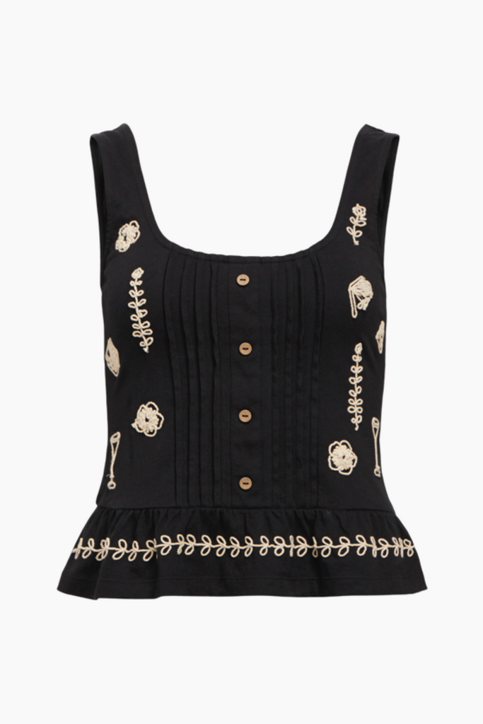 Objminna S7L Embroderet Top - Black - Object