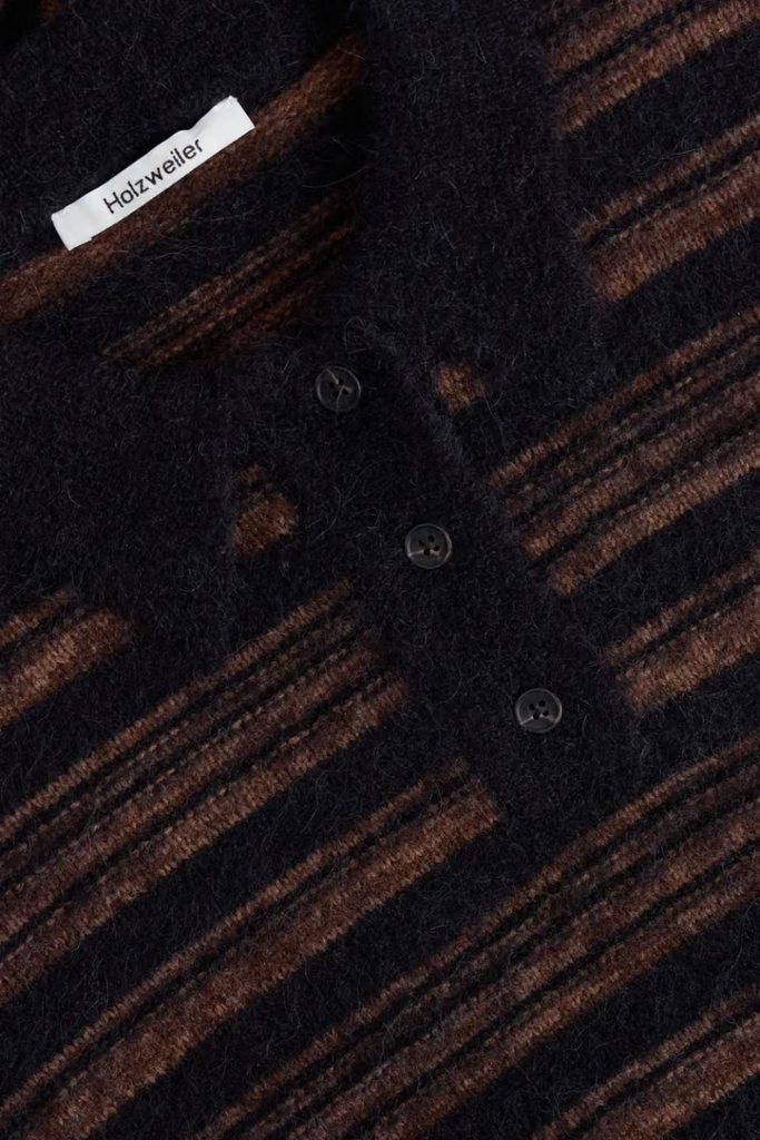 Olivia Wool Polo Sweater - Brown Stripe - Holzweiler