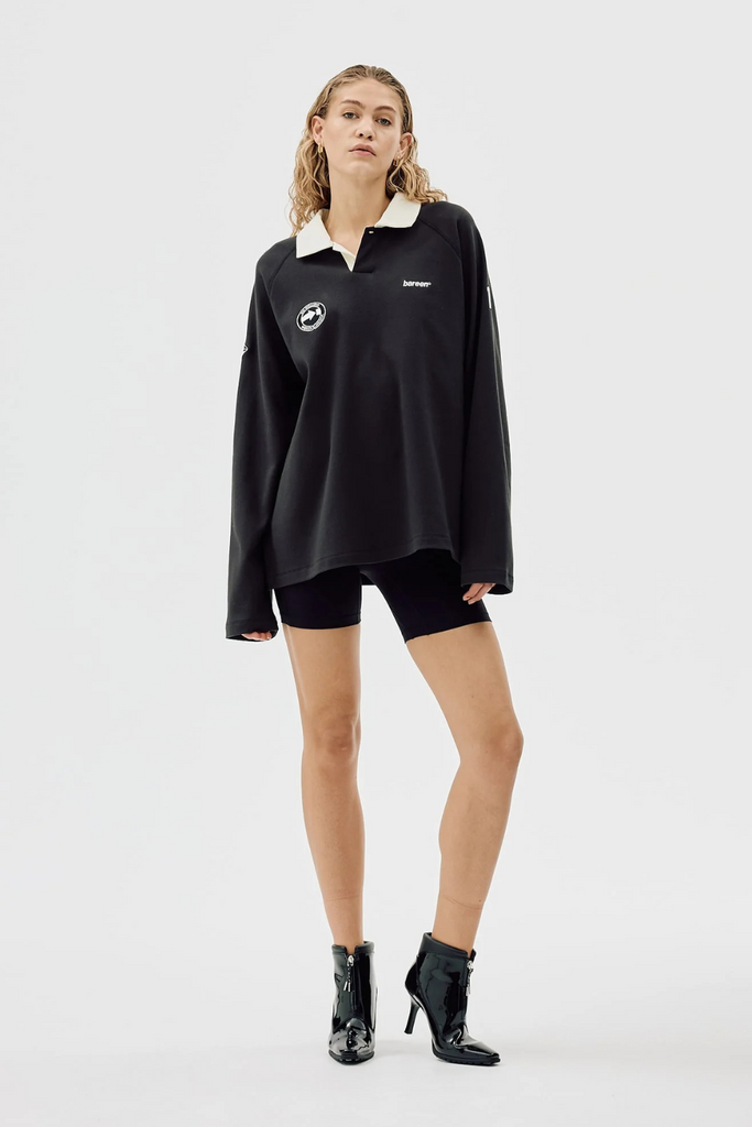 Oversized Polo Long Sleeve - Black - bareen