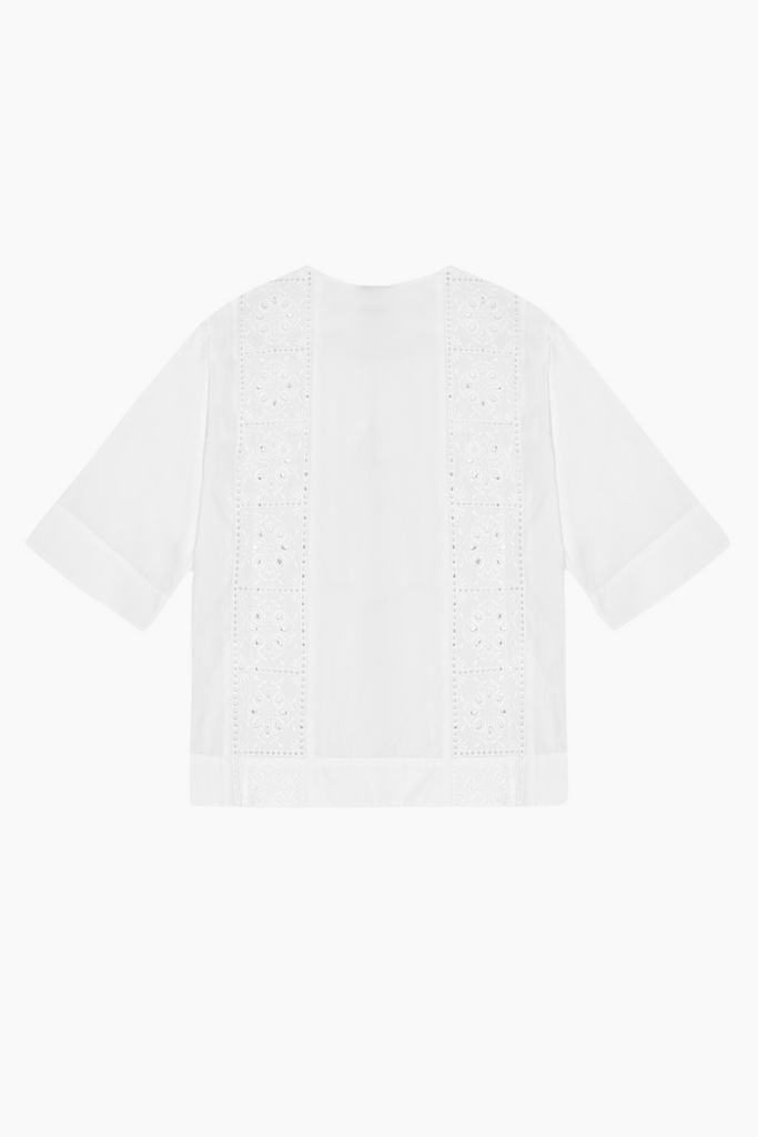 Broderie Anglaise Tie Blouse F9655 - Bright White - GANNI