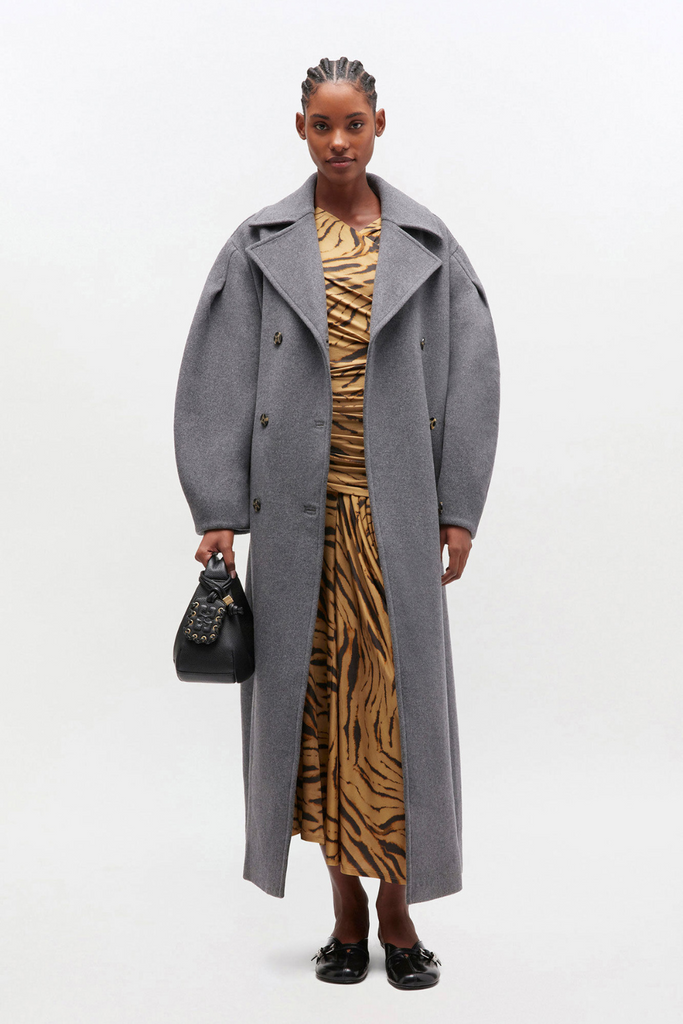 Peacoat Wool Long Coat W0929 - Pewter - GANNI