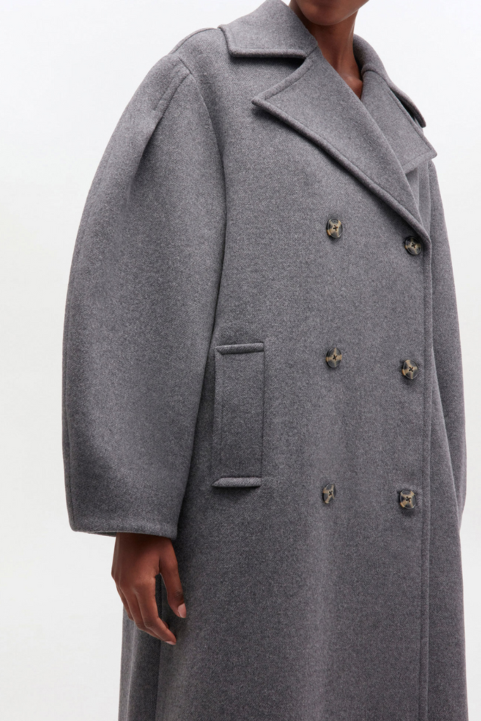 Peacoat Wool Long Coat W0929 - Pewter - GANNI