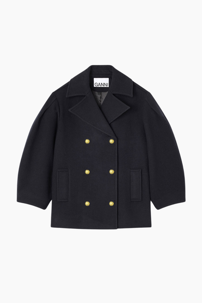 Peacoat Wool Midi Coat W0803 - Sky Captain - GANNI