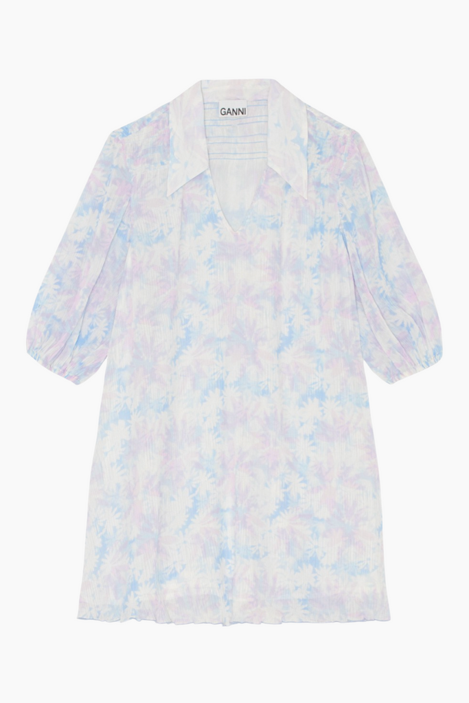 Pleated Georgette V-neck Mini Dress - Cherry Blossom - GANNI