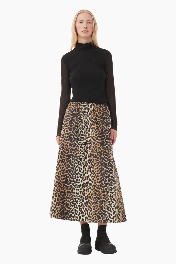 Printed Cotton Elasticated Maxi Skirt F9365 - Leopard - GANNI