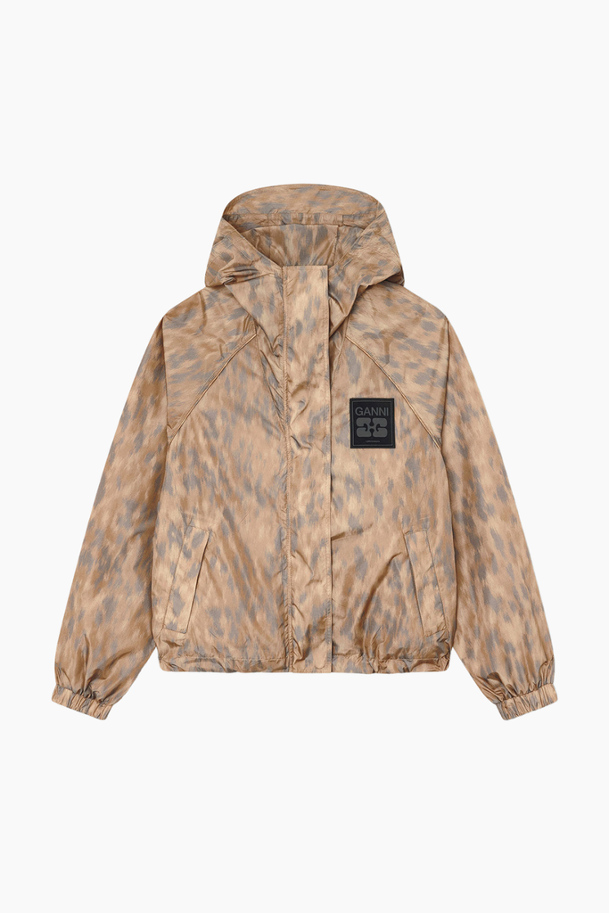 Printed Flyweight Nylon Hooded Jacket Printed A1010209 - Burro - GANNI