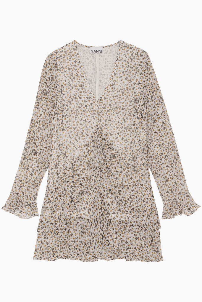 Printed Light Georgette Mini Dress F8174 - Egret - GANNI