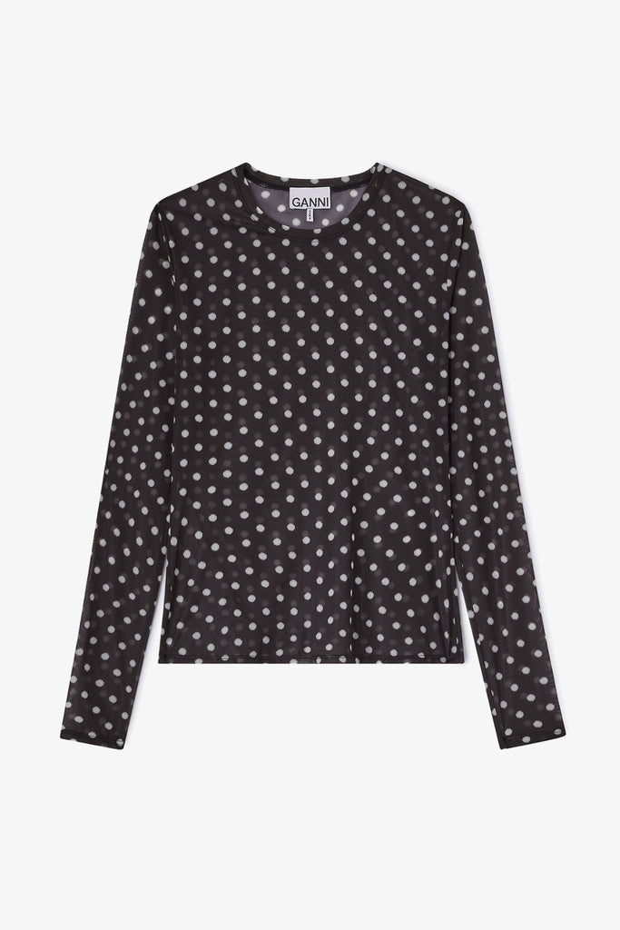 Printed Sheer Jersey Longsleeve A1040076 - Black - GANNI