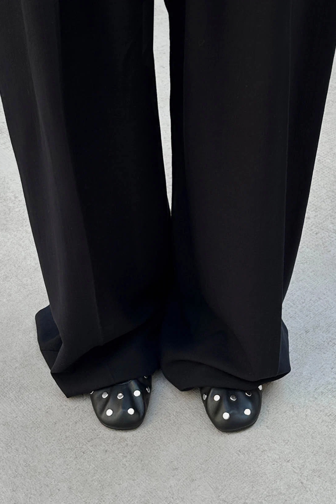 Rosalind All Studs Black Leather Ballet Flats - Black - Alohas