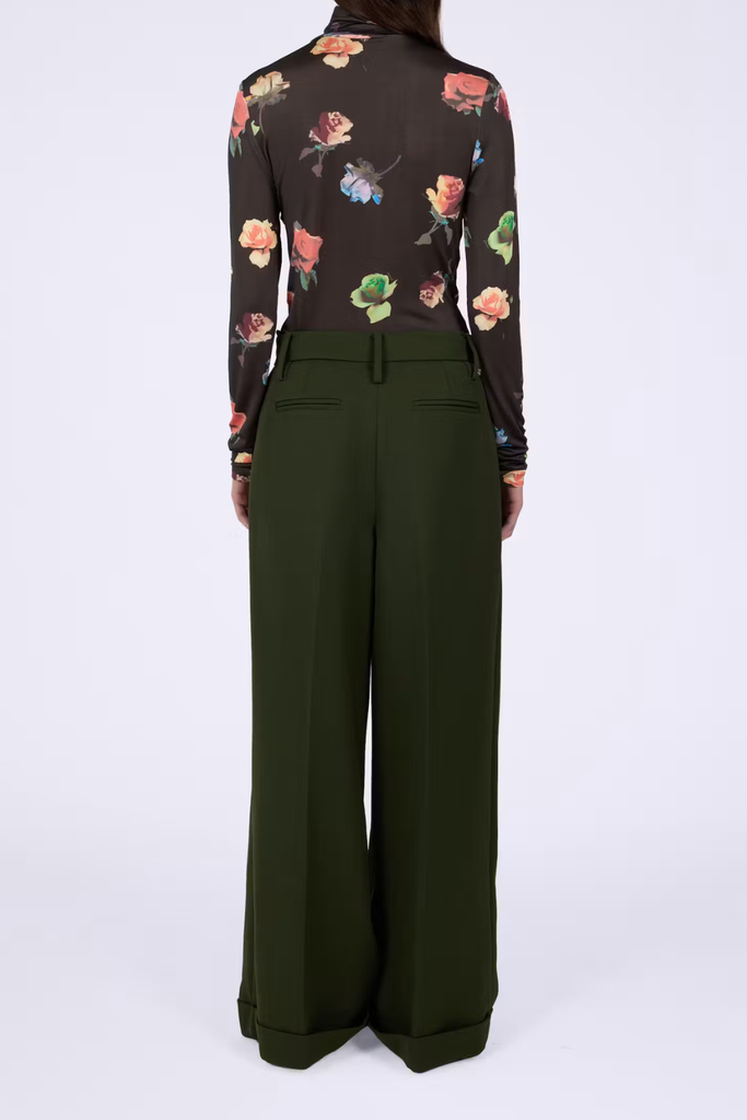 Single Wool Twill Oversized Pleated Pants - Kombu Green - GANNI