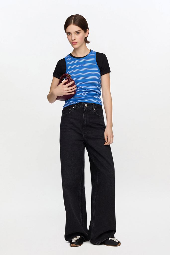 Soft Cotton Rib Strip Tank A1040452 - Nouvean Navy - GANNI