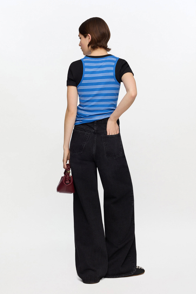 Soft Cotton Rib Strip Tank A1040452 - Nouvean Navy - GANNI