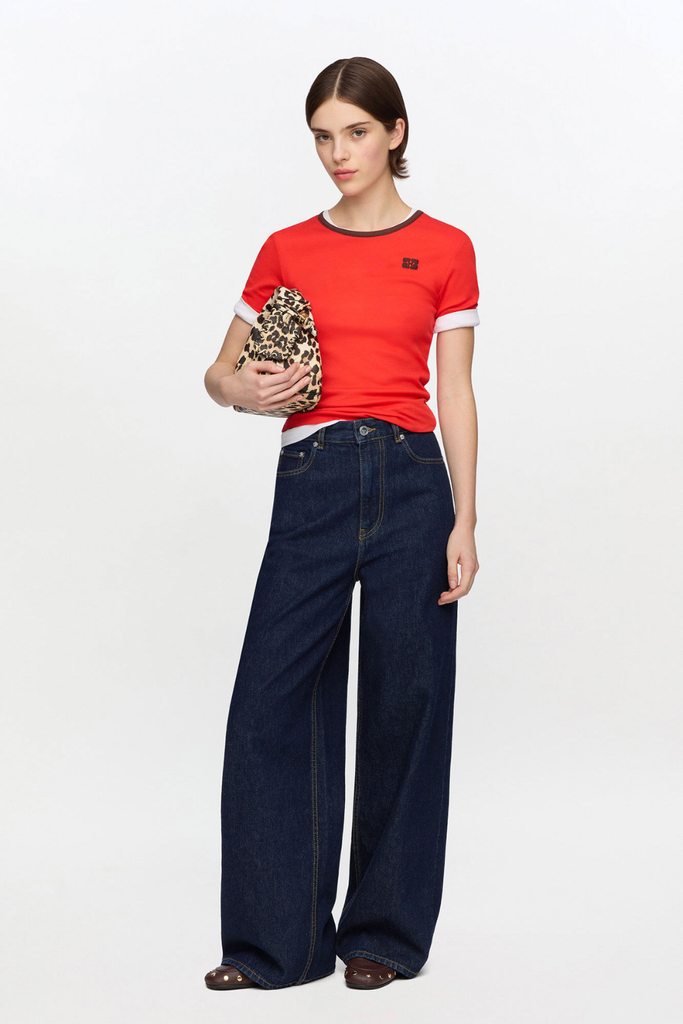 Soft Cotton Rib Tee A1050216 - High Risk Red - GANNI