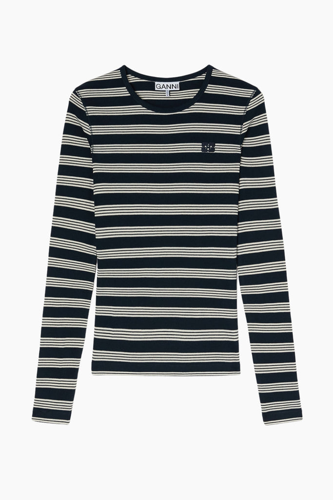 Soft Cotton Stripe Rib Longsleeve A1050066 - Sky Captain - GANNI