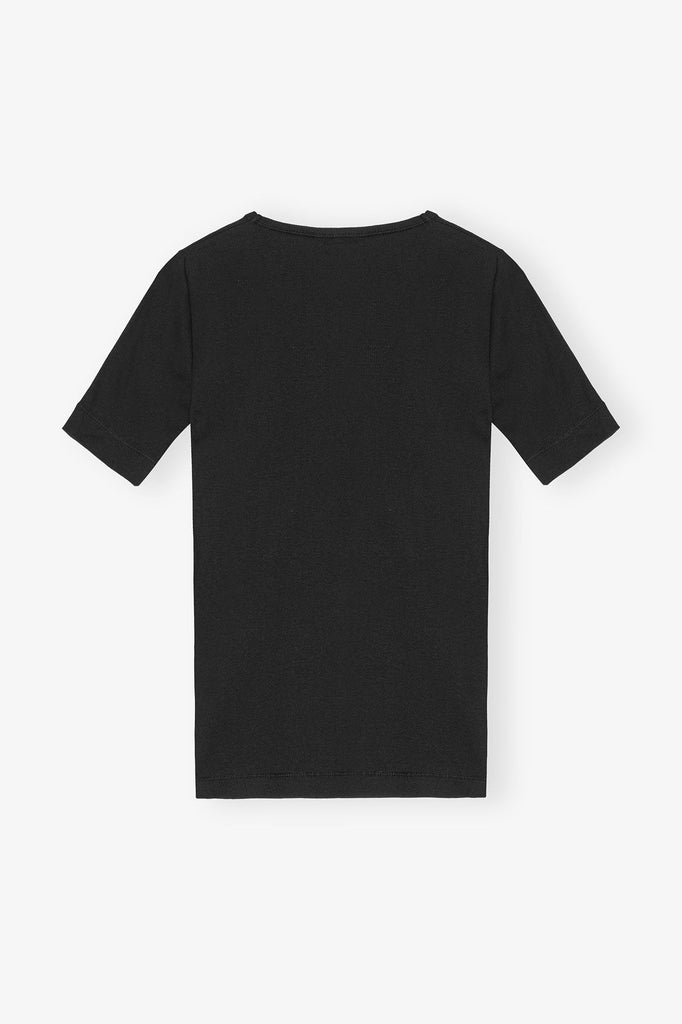 Soft Cotton Rib Short Sleeve T-Shirt T4012 - Black - GANNI