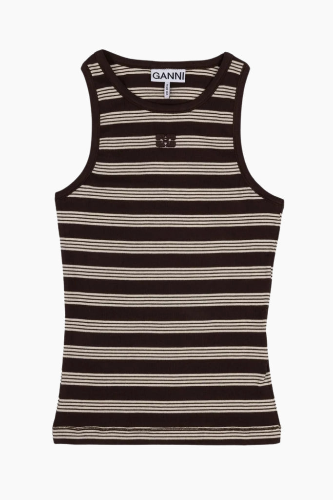 Soft Cotton Rib Tank Top A1050192 - Mole - GANNI