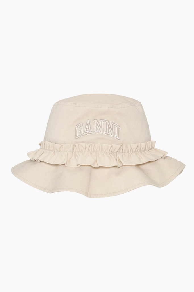 Washed Cotton Canvas Bucket Hat A6916 - Egret - GANNI