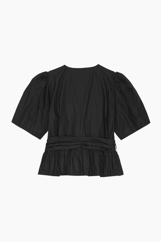 Washed Stretch Cotton Tie Strap Blouse W0378 - Black - GANNI