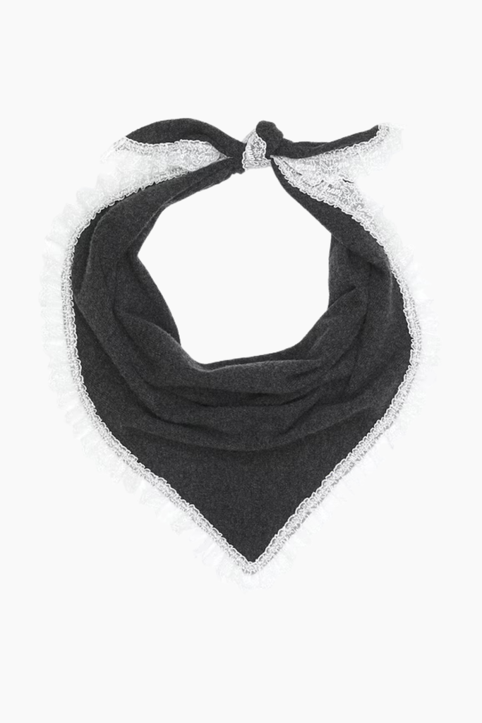 Wool Lace Triangular Scarf - Phantom - GANNI