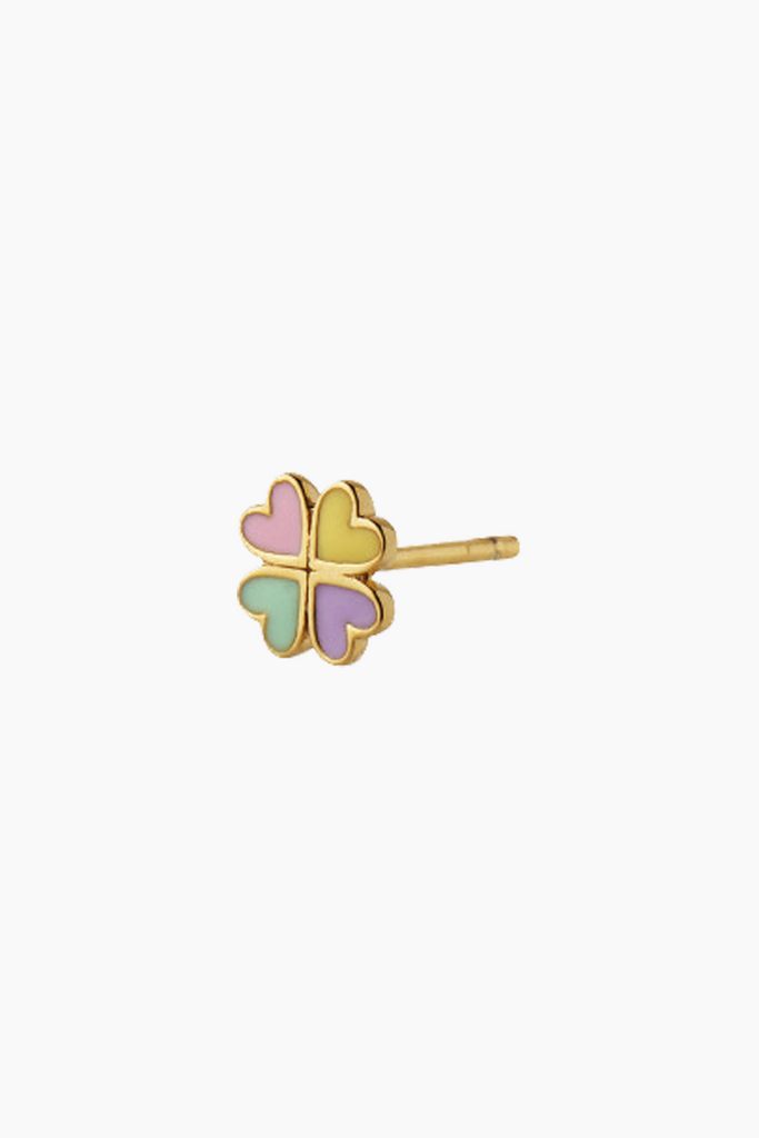 Love Heart Clover Enamel Earring - Gold - Stine A